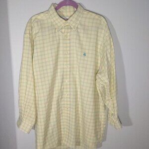 Brooks Brothers 346 Shirt XL Yellow Blue Plaid Classic Preppy Non Iron Mens